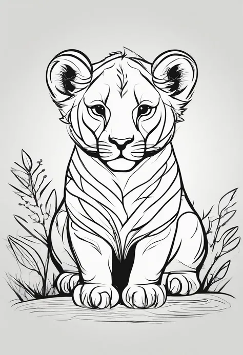 baby lion in the savannah, simple, cartoon style, 3D, thick lines, high quality, no shading