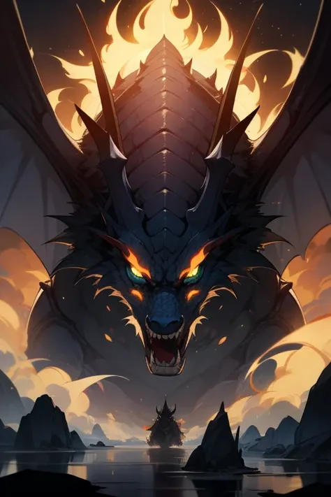 "Immerse yourself in the awe-inspiring grandeur of an enigmatic dragon bathed in the ethereal glow of hellish flames, How ancient symbols channel their mystical power,DEUS,em"