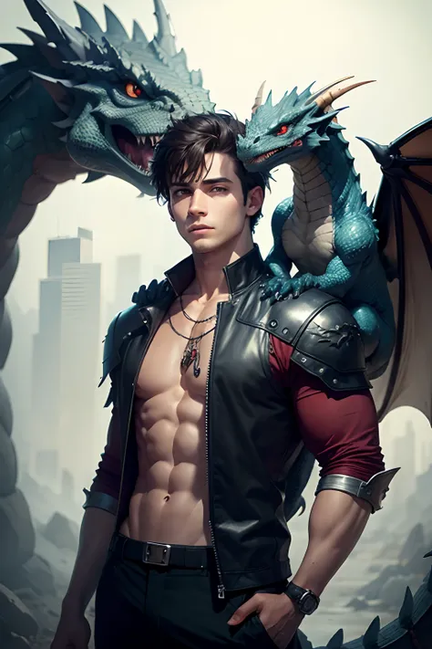 Boy with real dragon on his shoulder. --auto