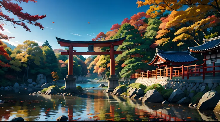 Colored leaves、（jpn、evening glow、Mare）、torii gate、autumnal