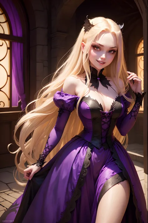 A vampire Rapunzel (very evil looks) of ‎Tangled (very evil looks), Rapunzel  the Disney princess from Tangled animated movie 2010, creepy and beautiful vampire Rapunzel, big chest, bloody teeth of a vampire,  beautiful looks, and pale skin of a vampire, e...