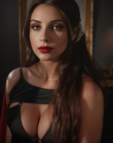 (Best quality, realistic: 0.5, in shorts seductive), red lips, sexy, long hair, black eyes, happy, full body, detailed eyes and lips, bold expression, refined, strong lighting, ultra-fine painting, professional, erotic, sharp focus, vivid colors