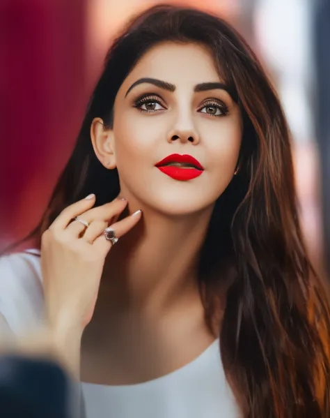 (editorial photograph of a young indian women in red lips), karla ortiz, (highly detailed face:1.4) (smile:0.7) (backround 5 sta...