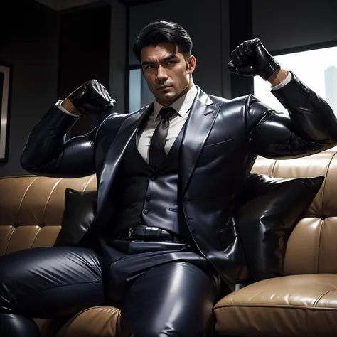 30 years old,daddy,"shiny suit ",Dad sat on sofa,k hd,in the office,"big muscle", gay ,black hair,asia face,masculine,strong man,the boss is,handsome,sex,leather gloves,lecherous dad,look straight ahead,"dad is handsome","gay dad","handsome","raise your ha...