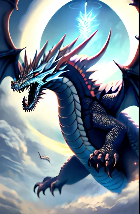 Exact dragon shape、tmasterpiece、(white backgrounid:1)、White dragon surrounded by white clouds、Deities々Halo、the wind、Deities、long wavy body、tusk、The upper part of the body、Fanciful、myth、hightquality、Very detailed、tmasterpiece、epicd、Particle effect、Dynamic e...