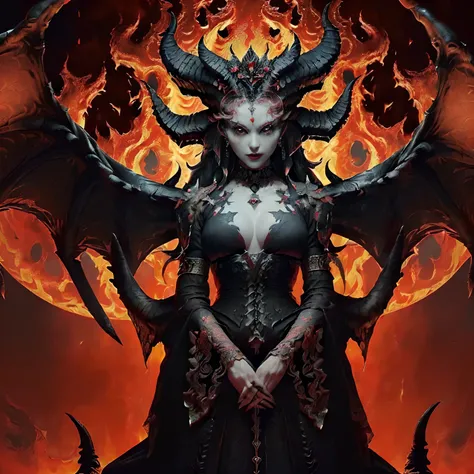 ((Beautiful young demon princess,eyes glowing red,Glowing red eyes,Glowing red eyes,Red Eyes)),((Arms covered with black scales,Arms with black horns,There are many small horns on the arms,Arms covered with pitch-black scales,Demonized Arm,Extremely terrif...