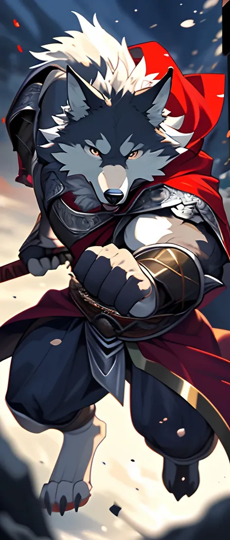 Anthro((dramatic))epic, dynamic pose, One scene of movie, An extreme perspective with a powerful composition, depth of field, motion blur, absurdres, looking at viewer, Perfect Anatomy, magnificent picture of kemono fighting fierce battles, weapon, (best q...