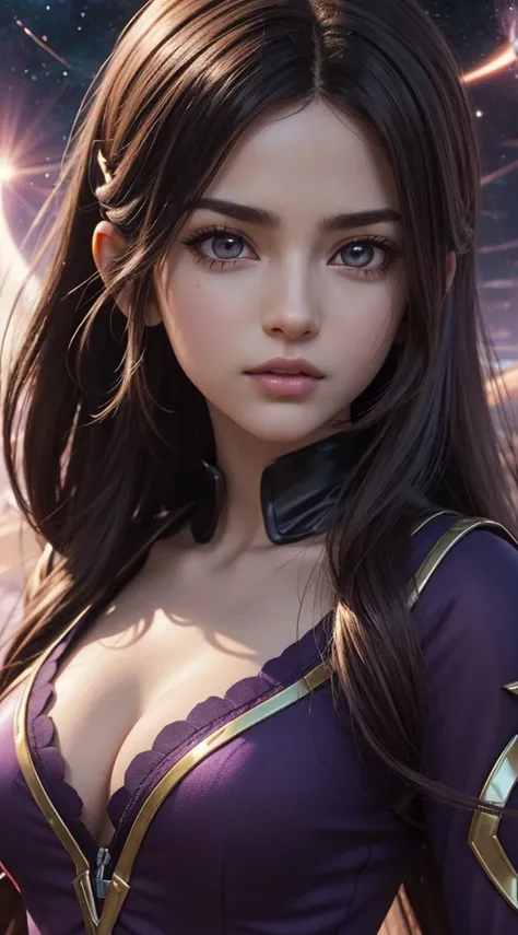 a close up of a woman with long hair and a purple shirt, smooth anime cg art, render of april, anime styled 3d, portrait anime space cadet girl, starfire, portrait of a female anime hero, render of a cute 3d anime girl, anime girl of the future, portrait k...