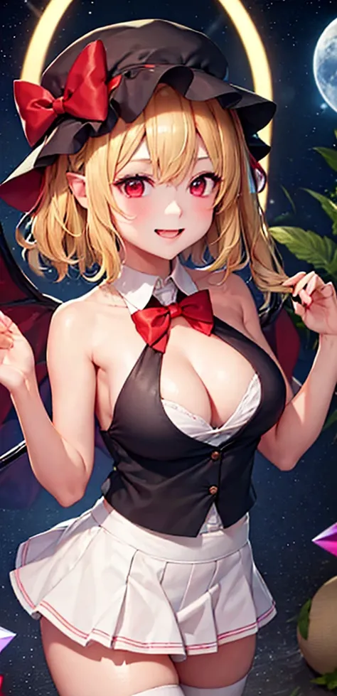 best quality, masterpiece, highres, solo, {night:1.10}, {starry sky:1.10}, beach, beautiful detailed sky, {extremely detailed background:1.20}, {flandre_scarlet_touhou:1.15}, {standing:1.10}, looking at viewer, {bikini:1.30}, blonde_hair, wings, red_eyes, ...