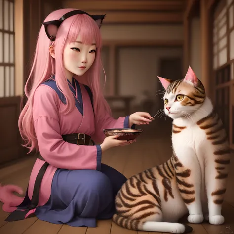 Medieval pink haired Asian cat girl