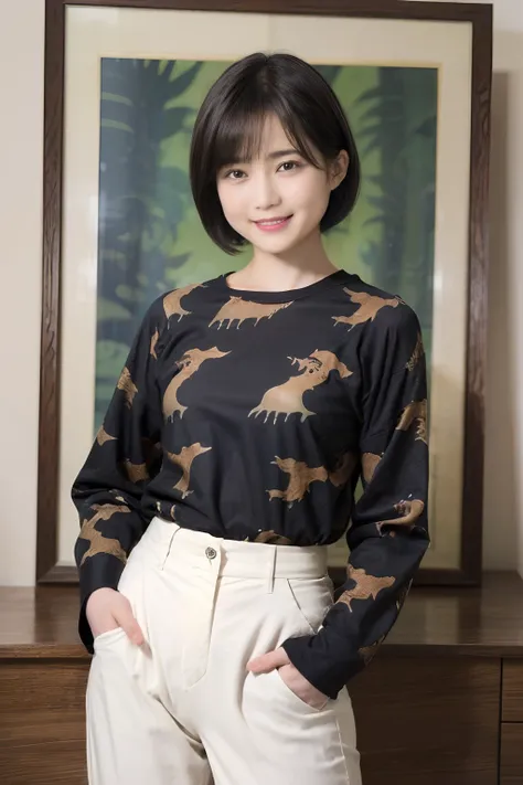 89
(a 20 yo woman,is standing), (a hyper-realistic), (masutepiece), ((short-hair:1.46)), (smooth black hair), (breast:1.0), (kin...