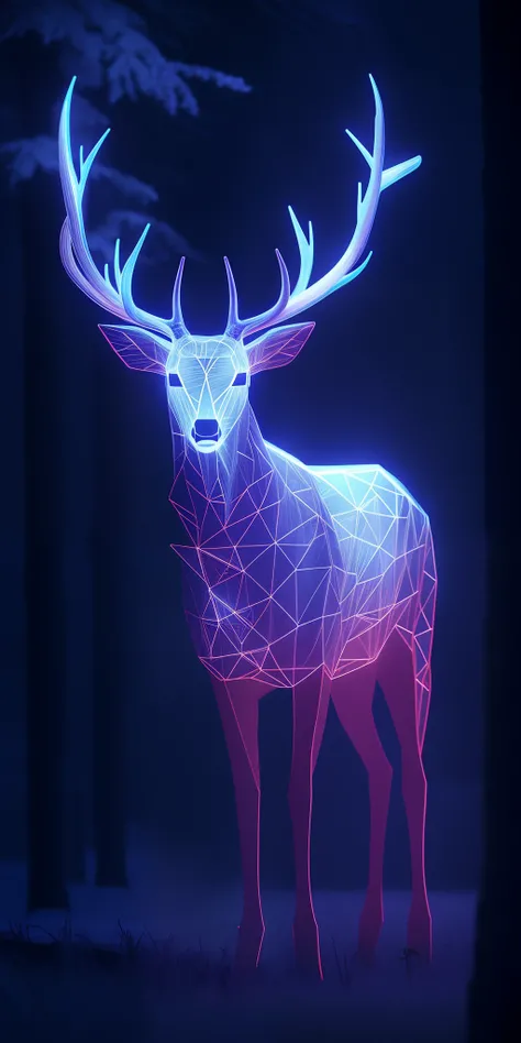 a close up of a deer with glowing antlers in a forest, 3d digital art 4k, digital art animal photo, digital artwork 4 k, holographic creatures, 4k highly detailed digital art, 8k high quality detailed art, 4k detailed digital art, 8 k ultra realistic anima...