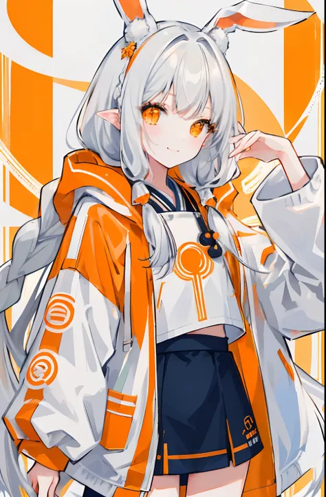 ((​masterpiece)), ((top-quality)), (The Amazing Dessinger), (best artist), (Best illustrated landscapes), (best performance), (4K Full HD), (nffsw+), (1girl in) (long to)white  hair,(Braids:1.2)、Gray hair mixed with orange、 (Glowing orange eyes), (astonish...