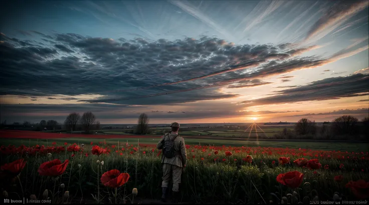 In Flanders fields the poppies blow
Between the crosses, row on row,
    That mark our place; and in the sky
    The larks, still bravely singing, fly
Scarce heard amid the guns below.

We are the Dead. Short days ago
We lived, felt dawn, saw sunset glow,
...