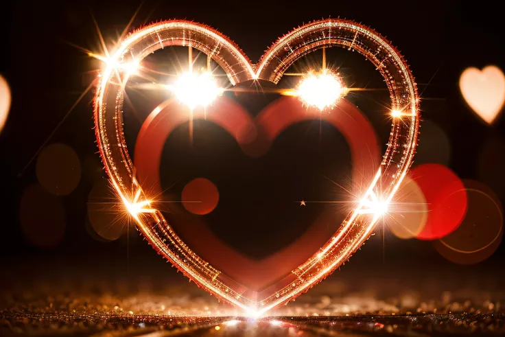 Red hearts movement with sparkling and shining. Can be used as backdrop or holiday overlay. Light leaks as a lens bokeh in a shape of heart abstract move.