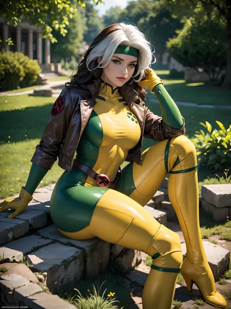 (masterpiece:1.0), (best_quality:1.2), classic rogue, 1991 rogue x-men, 1 girl, only, full body view, sitting eleganty, legs cro...