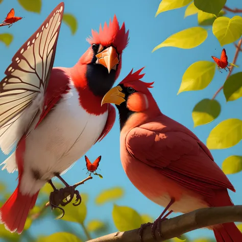 Cardinal with a butterfly
on the beak