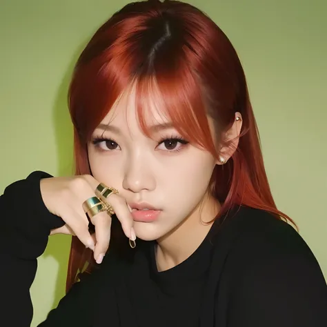 Araffe chica pelirroja con un anillo en el dedo, Retrato de Jossi de Blackpink, Jossi de Blackpink, con el pelo rojo, Sun Yunjoo, Retrato Jisoo Blackpink, Jinyoung Shin, Parque Roseanne de Blackpink, JIA, Ella tiene el pelo rojo, Parque Ji-min, Lalisa Mano...