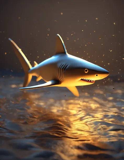 A shark, metal origomi, cinematic light, golden particles, shallow depth of field, dark theme