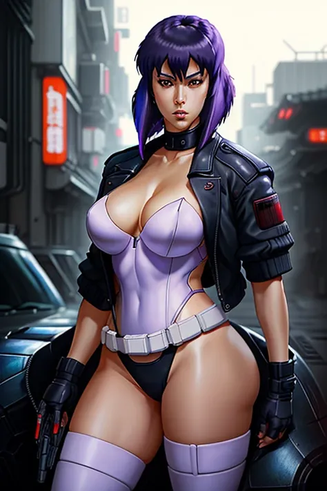 portrait of kusanagi_motoko, highly detailed, detailed eyes,  detailed face, GITS, cyberpunk setting, walking, (full body:0.8)