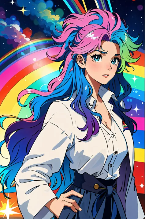 masterpiece, best quality, girl with rainbow hair, really wild hair, mane