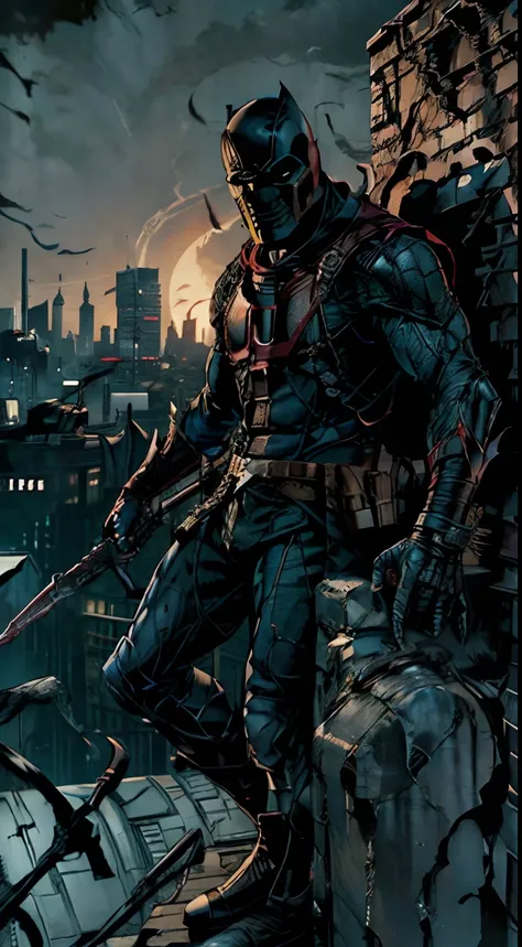 The Daredevil from Marvel Comics. Cinematic rooftop pose. 32k resolution, unreal engine 5 Quality. Best render, complex detail, hyper detail, hyper accurate. Artwork by Jim lee.