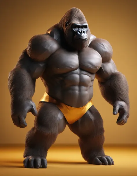 A big muscular Gorilla made of paper origomi, cinematic light, golden particles, shallow depth of field, dark theme