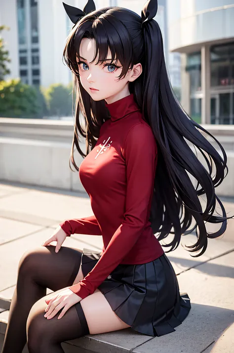 (masterpiece), best quality, expressive eyes, perfect face, 1girl, solo, rintohsaka, rin tohsaka, aqua eyes, black hair, hair ri...