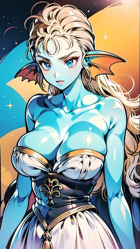 8K,high quality,anime,married woman,beautiful,clean,bright,highlights in eyes,sexy,super big tits,oversized boobs,erotic,nude,beautiful line drawing. Blue skin, well drawn ears, blue and orange gradient fins, nude, nothing on body,