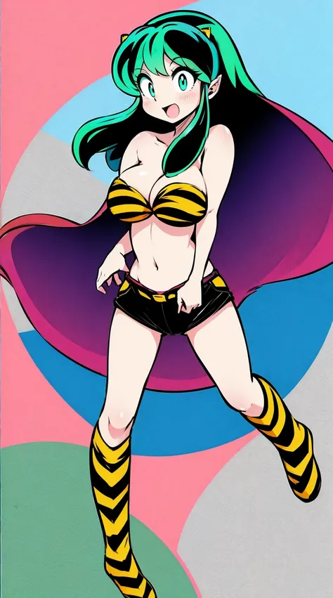 lum, , superhero costume, urusei yatsura, cloak, pants, pullover