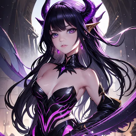 8K, realistic, Ultra High Definition, Super detailed, young girl of 18 years, Shiny detailed hair, purple eyes, large eyes, dragon ears, detailed and shiny eyes, detailed face, dragon features, fantasy landscape, solo, looking at viewer, {{best quality}}, ...