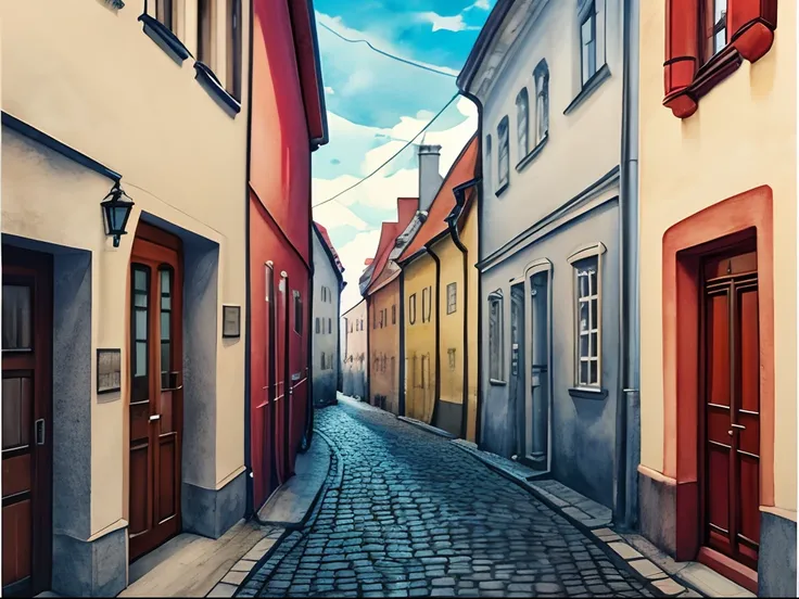 Streets of Tallinn, digital watercolor painting, watercolor paiting