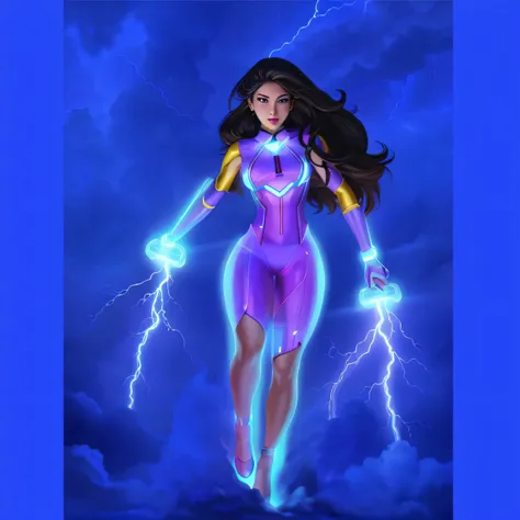 A closeup of a woman in a lightning red outfit, she is attracting lightnings, Retrato completo de uma mulher japonesa  Electromancer, goddess of lightning, electric woman, splashes of lightning behind her, brilhando no poder, japanese lightning goddess, Po...