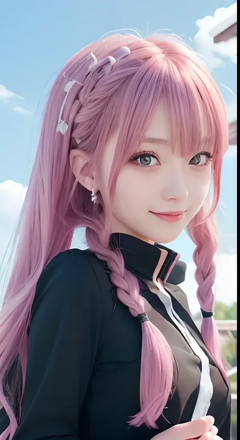 high-level image quality、anime girl with long hair and black dress posing for picture、up close shot、(A smile:1.5)、sayori, Anime visuals of cute girls, anime moe art style, loli in dress, Anime girl in white dress, pretty anime girl, (Anime Girl), Cute anim...