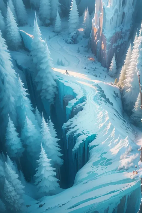 ModelShoot style, (Extremely detailed Cg Unity 8K wallpaper),Snow-capped pine forest landscape，Transparent ethereal ice sculpture palace,Transparent ethereal ice sculpture palace，Beautiful aurora，Vast and breathtaking scenery.Immerse yourself in the beauti...