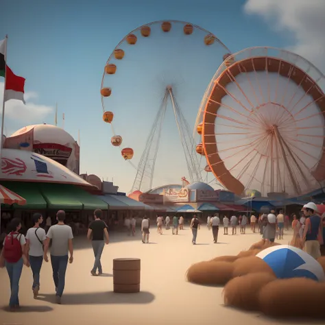 Create an image showing Coney Island and a palestinian flag, wrtie something meaningful in the corner box