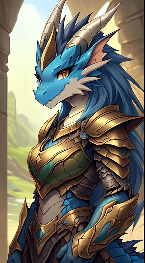 anime - imagem estilo de uma mulher cavaleiro, anthro dragon art, dragon inspired armor, dragon armor, dragon queen, fantasy ins...