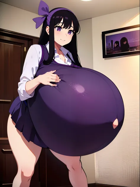 Hair Bow, black hair,Big Baby Bump pregnant, Purple school uniform, Big boobs, nipple, cum, Big Black Balloons,16 years girl, Big pregnant Belly, Big Pregnant girl, Largest Belly of Pregnant, Huge Pregnancy, background hotel room,Huge 9 months Pregnancy Be...