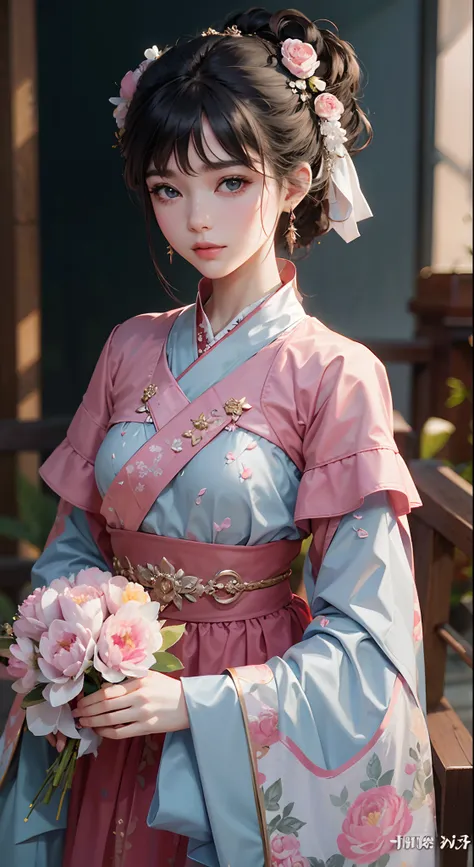 ｛tmasterpiece｝，｛Beauty in period costume｝，（Splash ink），National style，（Beautiful girl like a peony，long eyelasher），（（Black color hair：1.01，Curvy body：1.02））（Noble temperament，Peony pattern with black jewel-like eyes），（Phnom Penh Hanfu with white lotus moti...