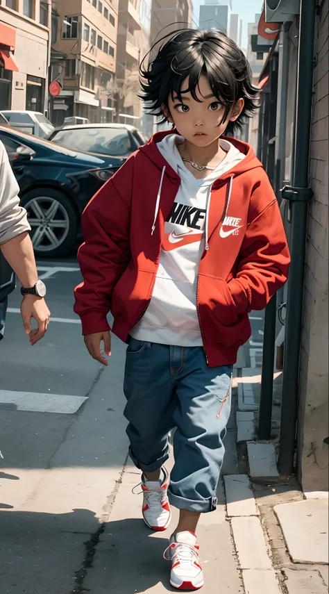 Kid goku wearing red nike hoodie