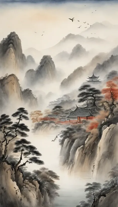 In Chinese landscape painting、Use ink and watercolor styles、We produce it by adding ink to the screen、Depicts detailed landscapes from a distance to an ultra-wide angle.。A light boat floats in the distance、Meticulous attention to detail is tarnished、Beauti...