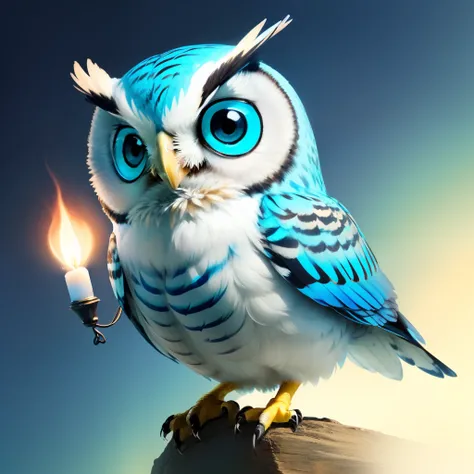 Owl mixed with stingray cute Chibi hybird dark blue faded into light blue faded into a lighter blue into white bird feet