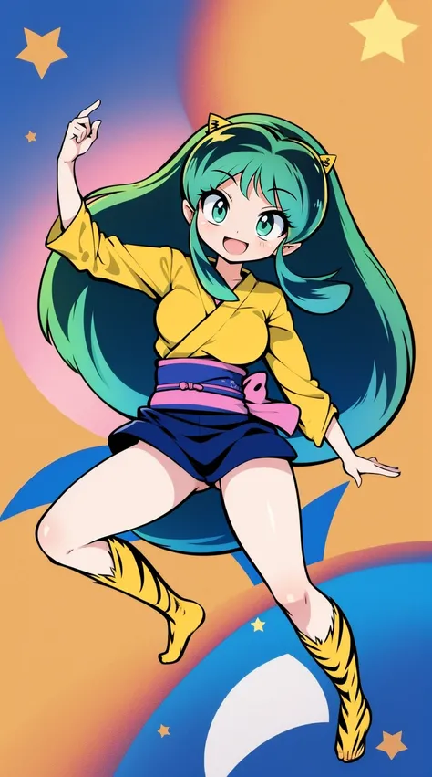 lum, , superhero costume, urusei yatsura, cloak, pants, pullover, kimono,