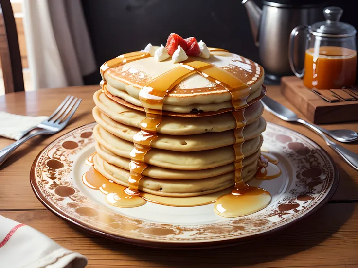 There is a large plate of pancakes on a table --auto --s2