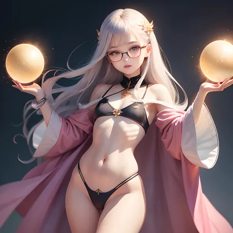 Transparent hair、Golden Eyes、eye glasses、Daughter in her early teens、flat chest、Thin pubic hair、Beautiful open legs、Cheer Dance