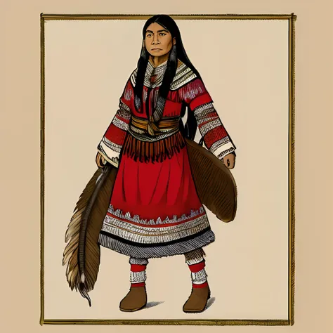 Drawing that can be traced of a native american woman in a deerskin dress