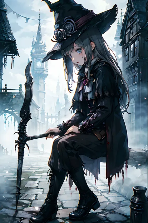 1girl, Ghibli background, Bloodborne background.