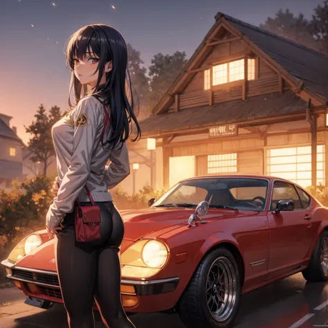 chica anime de pie frente a un coche frente a una casa, Estilo anime 4K, Fondo de pantalla de anime 4k, realistic anime artstyle, Anime Art Wallpaper 8K, Anime style. 8k, high quality anime artstyle, Badass Anime 8K, Fondos de pantalla de anime 4k, Anime W...