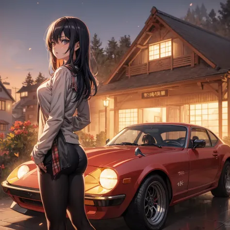 chica anime de pie frente a un coche frente a una casa, Estilo anime 4K, Fondo de pantalla de anime 4k, realistic anime artstyle, Anime Art Wallpaper 8K, Anime style. 8k, high quality anime artstyle, Badass Anime 8K, Fondos de pantalla de anime 4k, Anime W...