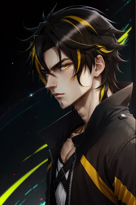 Anime male with long golden yellow with black highlights Hair